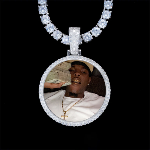 925S & VVS Moissanite 3D Circle Custom Picture Pendant