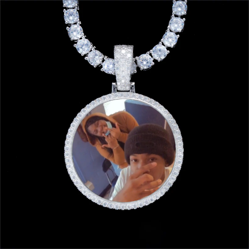 925S & VVS Moissanite 3D Circle Custom Picture Pendant