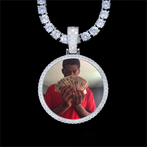 925S & VVS Moissanite 3D Circle Custom Picture Pendant