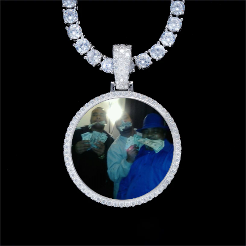 925S & VVS Moissanite 3D Circle Custom Picture Pendant
