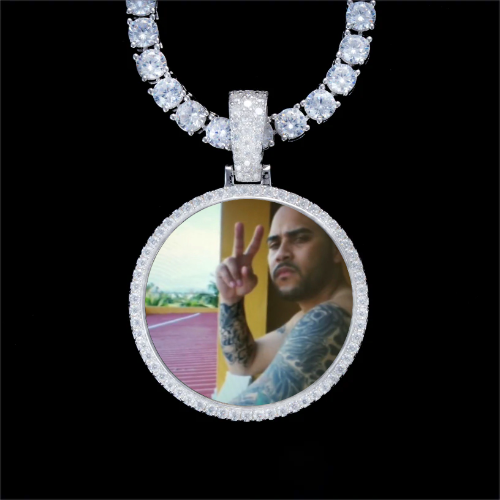 925S & VVS Moissanite 3D Circle Custom Picture Pendant