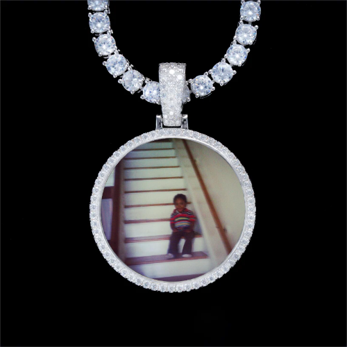 925S & VVS Moissanite 3D Circle Custom Picture Pendant