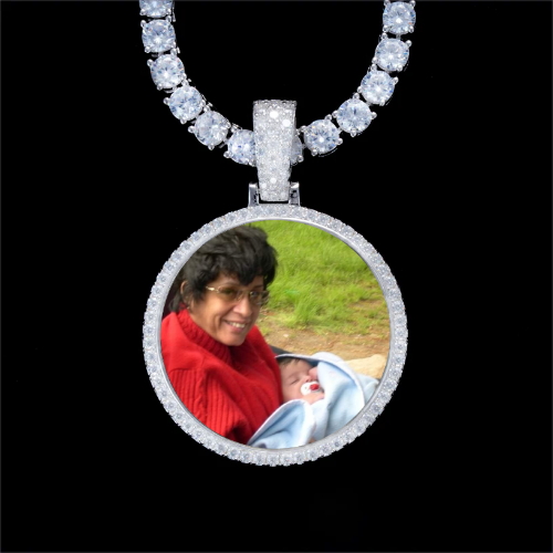 925S & VVS Moissanite 3D Circle Custom Picture Pendant