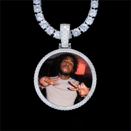 925S & VVS Moissanite 3D Circle Custom Picture Pendant