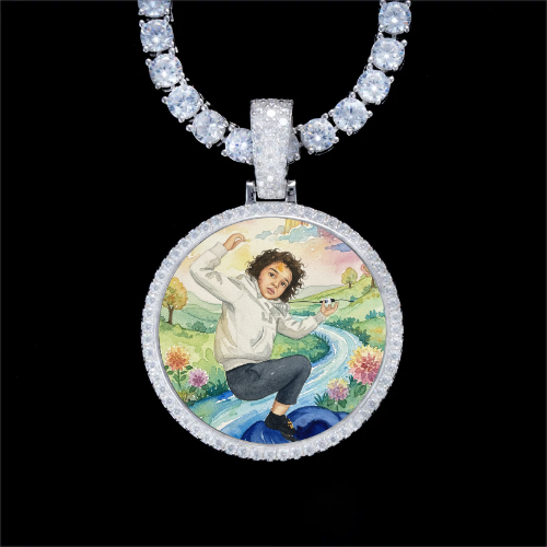 925S & VVS Moissanite 3D Circle Custom Picture Pendant