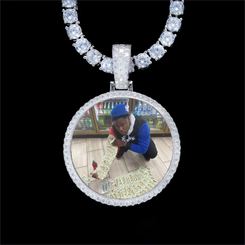 925S & VVS Moissanite 3D Circle Custom Picture Pendant