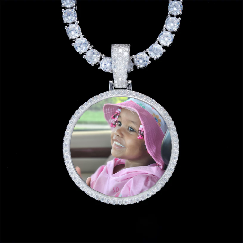 925S & VVS Moissanite 3D Circle Custom Picture Pendant