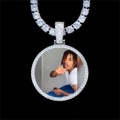 925S & VVS Moissanite 3D Circle Custom Picture Pendant