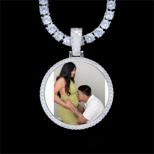925S & VVS Moissanite 3D Circle Custom Picture Pendant