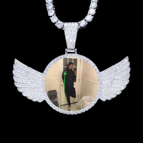 925S & VVS Moissanite 3D Wing Custom Picture Pendant