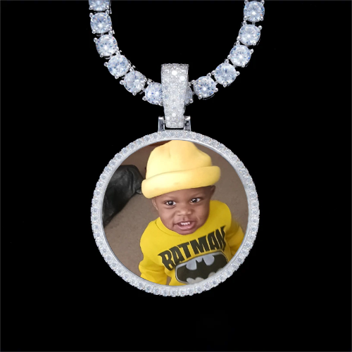 925S & VVS Moissanite 3D Circle Custom Picture Pendant