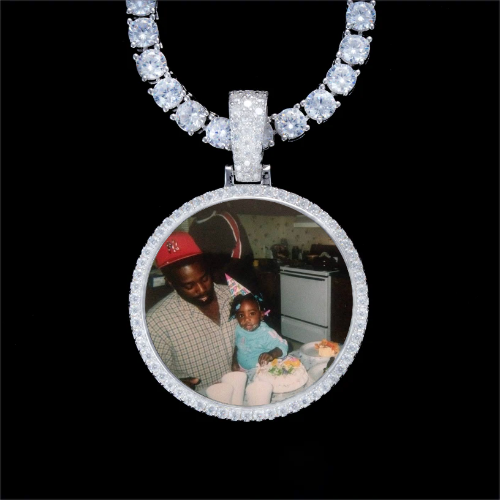 925S & VVS Moissanite 3D Circle Custom Picture Pendant