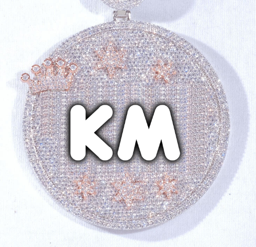 CUSTOM LETTER NECKLACE 3D BIG CROWN DISC