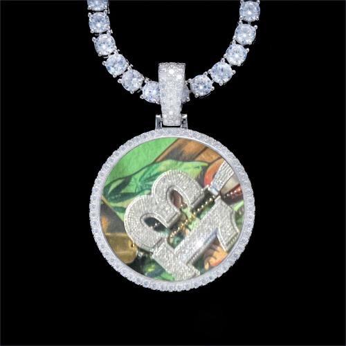 925S & VVS Moissanite 3D Circle Custom Picture Pendant