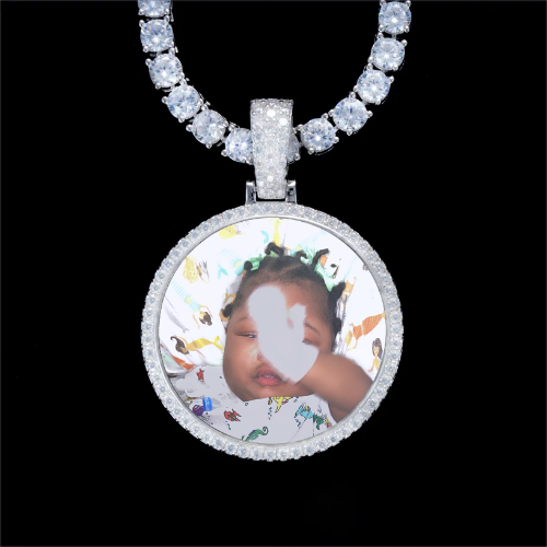 925S & VVS Moissanite 3D Circle Custom Picture Pendant
