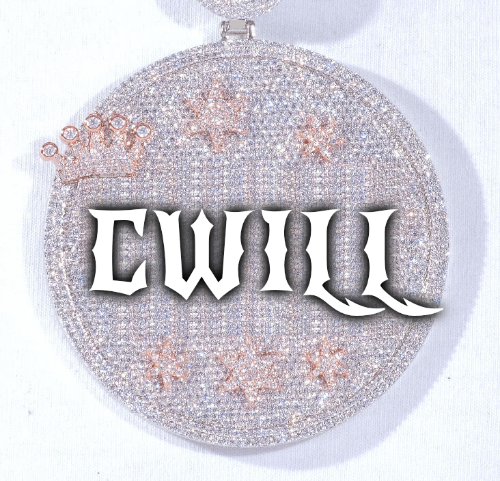CUSTOM LETTER NECKLACE 3D BIG CROWN DISC