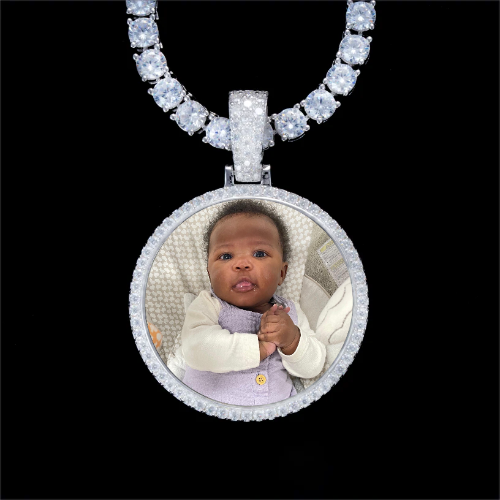 925S & VVS Moissanite 3D Circle Custom Picture Pendant