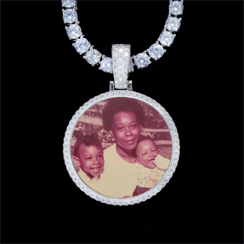 925S & VVS Moissanite 3D Circle Custom Picture Pendant