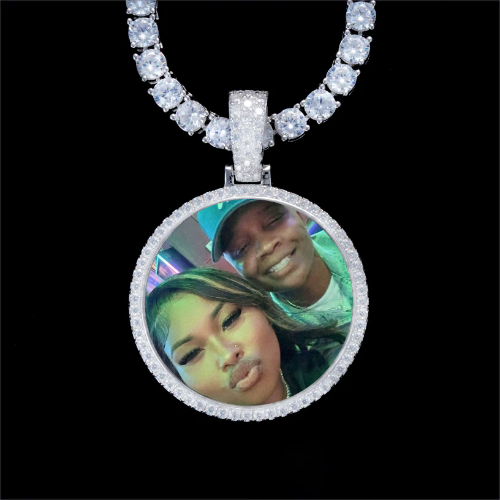 925S & VVS Moissanite 3D Circle Custom Picture Pendant