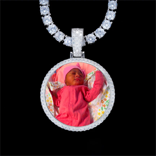 925S & VVS Moissanite 3D Circle Custom Picture Pendant