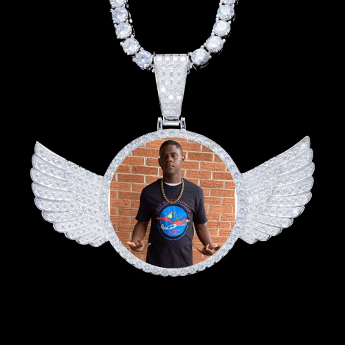 925S & VVS Moissanite 3D Wing Custom Picture Pendant