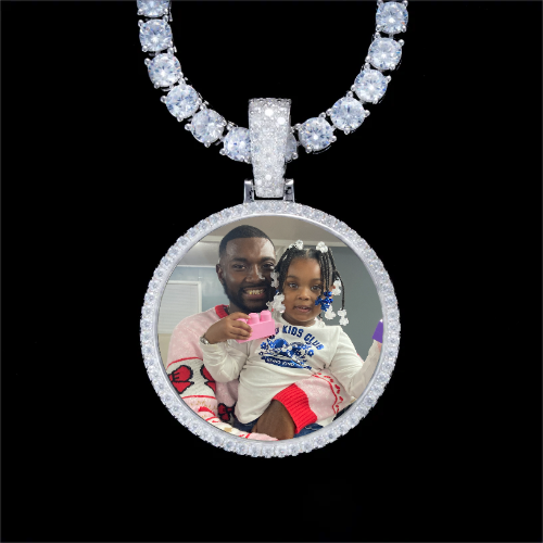 925S & VVS Moissanite 3D Circle Custom Picture Pendant