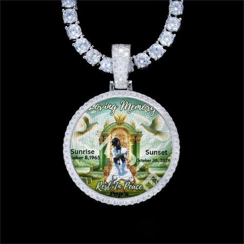 925S & VVS Moissanite 3D Circle Custom Picture Pendant