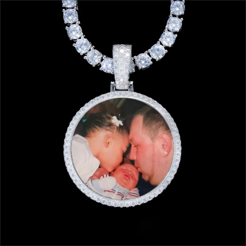 925S & VVS Moissanite 3D Circle Custom Picture Pendant
