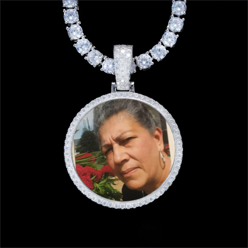 925S & VVS Moissanite 3D Circle Custom Picture Pendant