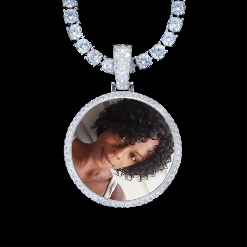 925S & VVS Moissanite 3D Circle Custom Picture Pendant