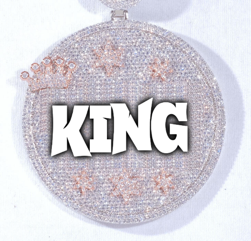 CUSTOM LETTER NECKLACE 3D BIG CROWN DISC