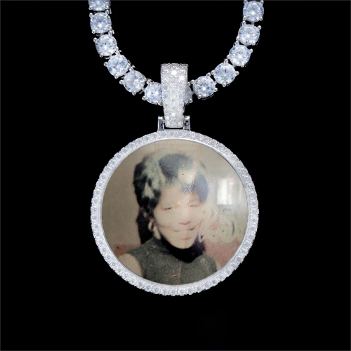 925S & VVS Moissanite 3D Circle Custom Picture Pendant