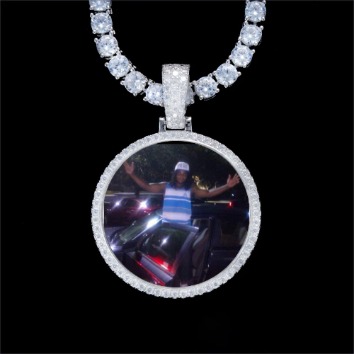 925S & VVS Moissanite 3D Circle Custom Picture Pendant