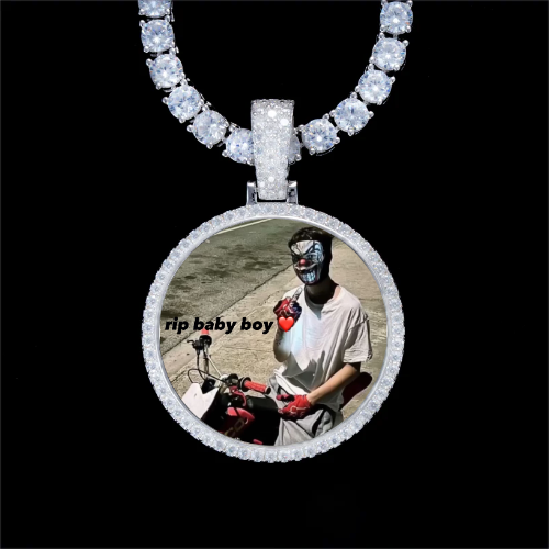 925S & VVS Moissanite 3D Circle Custom Picture Pendant