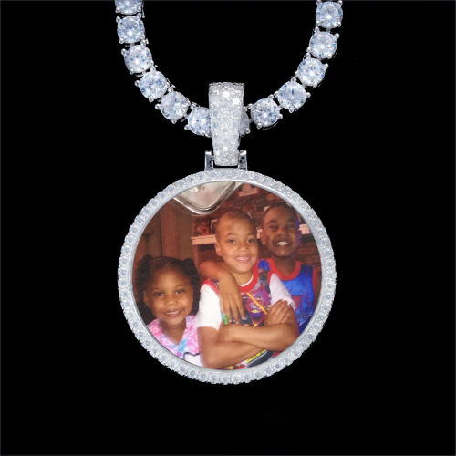 925S & VVS Moissanite 3D Circle Custom Picture Pendant