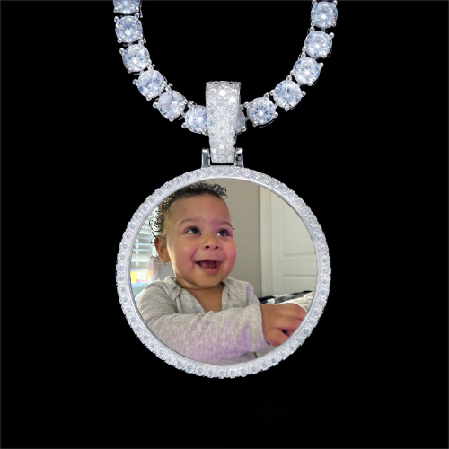 925S & VVS Moissanite 3D Circle Custom Picture Pendant