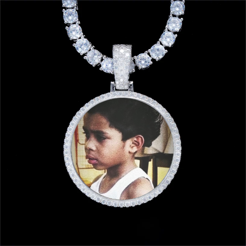 925S & VVS Moissanite 3D Circle Custom Picture Pendant