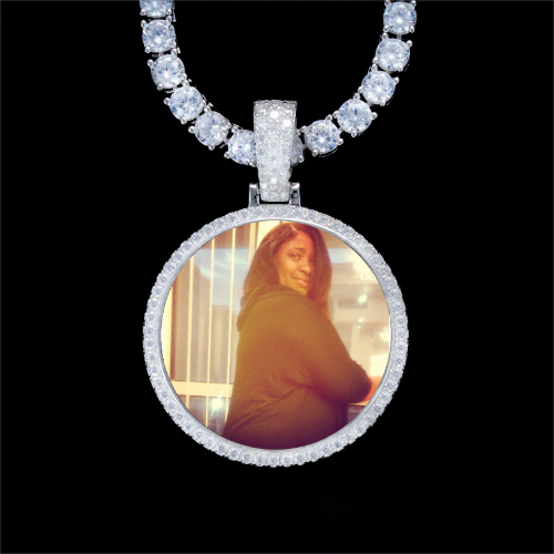 925S & VVS Moissanite 3D Circle Custom Picture Pendant