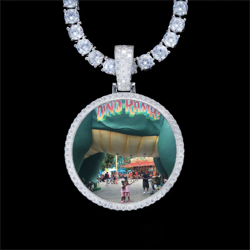 925S & VVS Moissanite 3D Circle Custom Picture Pendant