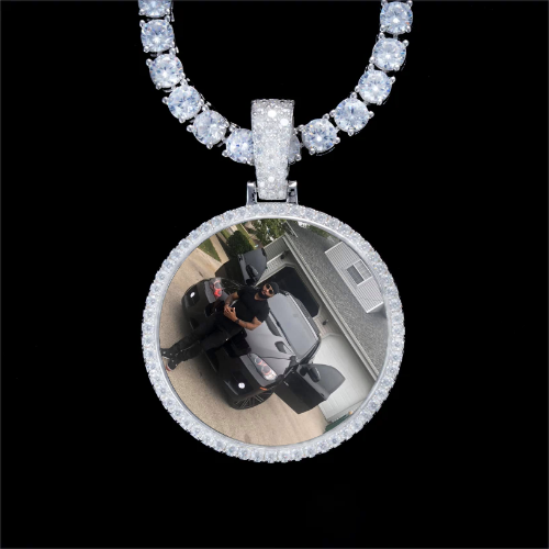 925S & VVS Moissanite 3D Circle Custom Picture Pendant