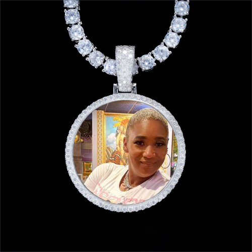 925S & VVS Moissanite 3D Circle Custom Picture Pendant