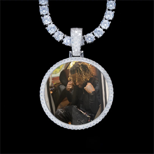 925S & VVS Moissanite 3D Circle Custom Picture Pendant