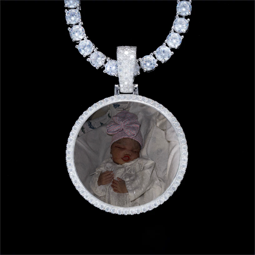 925S & VVS Moissanite 3D Circle Custom Picture Pendant