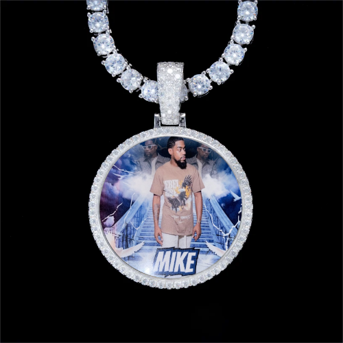 925S & VVS Moissanite 3D Circle Custom Picture Pendant