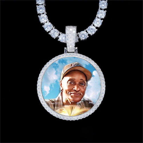 925S & VVS Moissanite 3D Circle Custom Picture Pendant