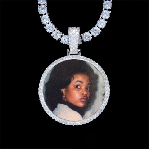 925S & VVS Moissanite 3D Circle Custom Picture Pendant