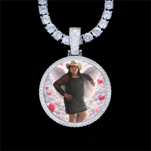 925S & VVS Moissanite 3D Circle Custom Picture Pendant