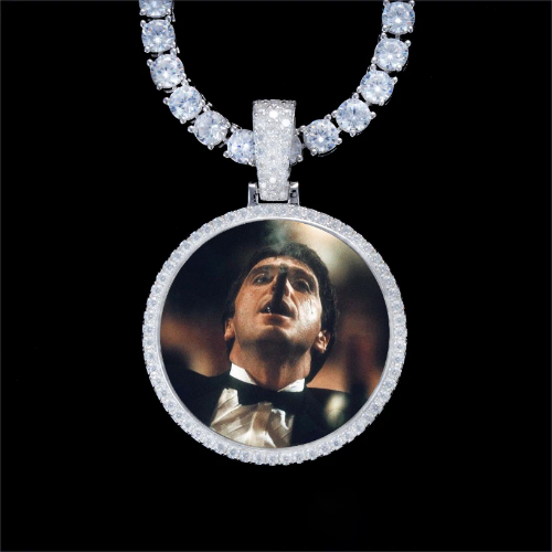 925S & VVS Moissanite 3D Circle Custom Picture Pendant