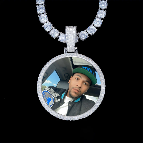 925S & VVS Moissanite 3D Circle Custom Picture Pendant