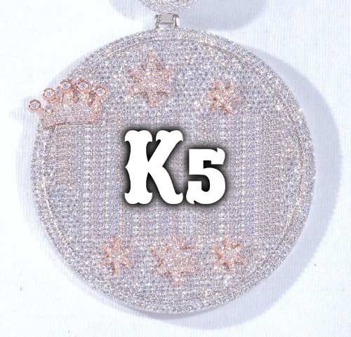 CUSTOM LETTER NECKLACE 3D BIG CROWN DISC
